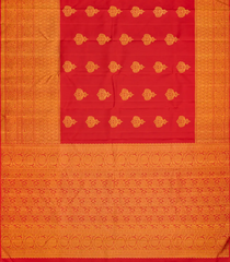 Red Handloom Kanchipuram Silk Saree With Peacock Buttas-Red