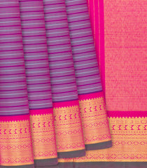 Purple Handloom Kanchipuram Silk Saree With Stripes-Purple