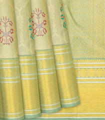 Light Blue Handloom Kanchipuram Tissue Silk Saree With Meena Floral Motifs-Light Blue