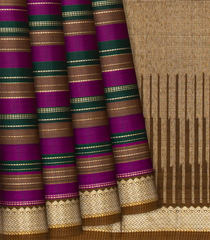 Multi Colour Handloom Kanchipuram Silk Saree With Stripes-Multi colour