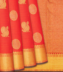 Red Handloom Kanchipuram Silk Saree With Stripes & Buttas-Red