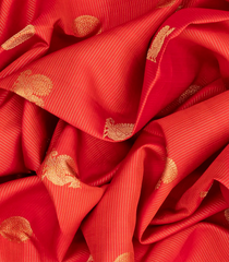 Red Handloom Kanchipuram Silk Saree With Stripes & Buttas-Red