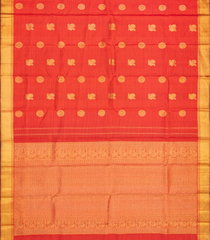 Red Handloom Kanchipuram Silk Saree With Stripes & Buttas-Red