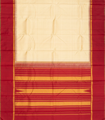 Cream Handloom Kanchipuram Korvai Silk Saree With Stripes-Cream