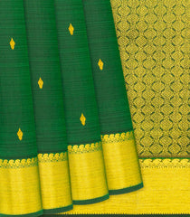 Dark Green Handloom Kanchipuram Silk Saree With Zari Buttas-Dark Green