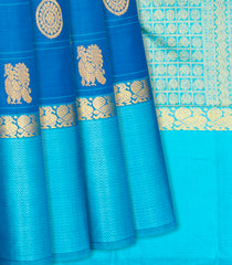 Blue Handloom Kanchipuram Silk Saree With Annam Chakaram Buttas-Blue