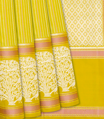 Mustard Handloom Kanchipuram Silk Saree With Veldari Stripes-Mustard