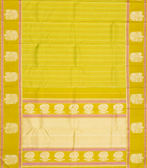 Mustard Handloom Kanchipuram Silk Saree With Veldari Stripes-Mustard