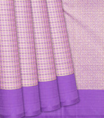 Lavender Handloom Kanchipuram Silk Saree With Zari Checks-Lavander