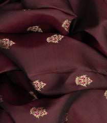 Maroon Handloom Kanchipuram Silk Saree With Meena Floral Motifs-Maroon