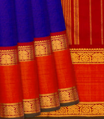 Blue Handloom Kanchipuram Korvai Silk Saree With Contrast Border-Blue