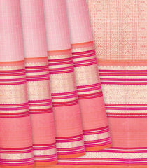 Baby Pink Handloom Kanchipuram Silk Saree With Zari Checks-Baby Pink