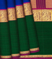 Blue Handloom Kanchipuram Silk Saree With Yazhi Motifs-Blue