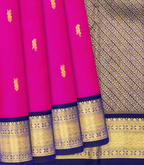 Hot Pink Handloom Kanchipuram Korvai Silk Saree With Floral Buttas-Hot Pink