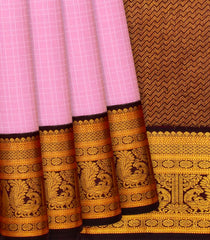 Dusty Pink Handloom Kanchipuram Korvai Silk Saree With Checks-Dusty Pink