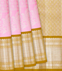 Baby Pink Handloom Kanchipuram Korvai Silk Saree With Zari Checks-Baby Pink