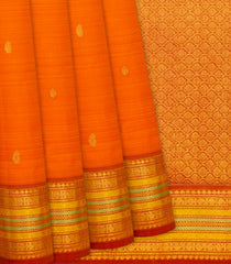 Mango Yellow Handloom Kanchipuram Silk Saree With Mango Buttas-Mango Yellow