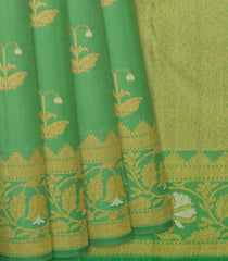 Cardamom Green Handloom Kanchipuram Silk Saree With Floral Buttas-Cardamom Green