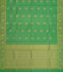 Cardamom Green Handloom Kanchipuram Silk Saree With Floral Buttas-Cardamom Green