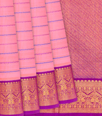 Baby Pink Handloom Kanchipuram Korvai Silk Saree With Beldari Stripes-Baby Pink