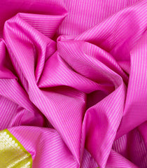 Hot Pink Handloom Kanchipuram Korvai Silk Saree With Stripes-Hot Pink