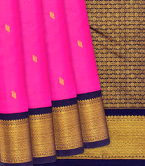 Hot Pink Handloom Kanchipuram Korvai Silk Saree With Floral Buttas-Hot Pink