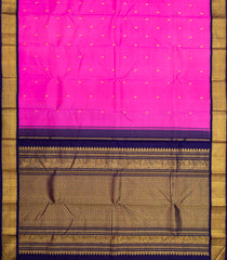 Hot Pink Handloom Kanchipuram Korvai Silk Saree With Floral Buttas-Hot Pink