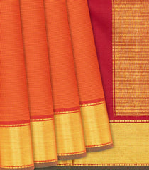 Orange Handloom Kanchipuram Silk Saree With Checks-Orange