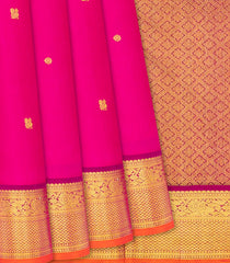 Hot Pink Handloom Kanchipuram Silk Saree With Annam Buttas-Hot Pink