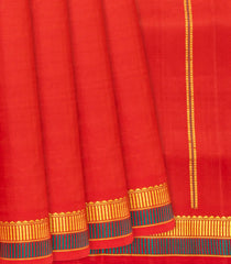 Red Handloom Kanchipuram Silk Saree With Corner Mango Butta-Red