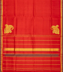 Red Handloom Kanchipuram Silk Saree With Corner Mango Butta-Red