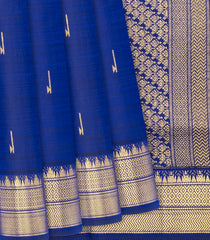 Blue Handloom Kanchipuram Silk Saree With Zari Butta-Blue