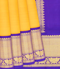 Mango Yellow Handloom 9 Yards Kanchipuram Korvai Silk Saree With Purple Border-Mango Yellow