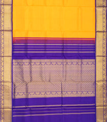 Mango Yellow Handloom 9 Yards Kanchipuram Korvai Silk Saree With Purple Border-Mango Yellow