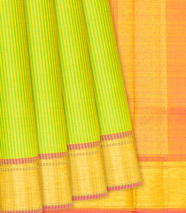 Green Handloom Kanchipuram Silk Saree With Checks-Green