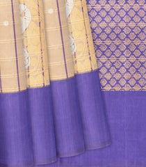 Beige Handloom Kanchipuram Silk Saree With Checks & Buttas-Beige