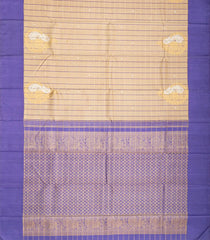 Beige Handloom Kanchipuram Silk Saree With Checks & Buttas-Beige