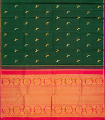 Dark Green Handloom Kanchipuram Silk Saree With Deer Buttas-Dark Green