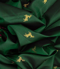 Dark Green Handloom Kanchipuram Silk Saree With Deer Buttas-Dark Green