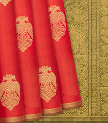 Red Handloom Kanchipuram Silk Saree With Gandaberunda Buttas-Red