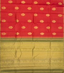 Red Handloom Kanchipuram Silk Saree With Gandaberunda Buttas-Red