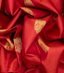 Red Handloom Kanchipuram Silk Saree With Gandaberunda Buttas-Red