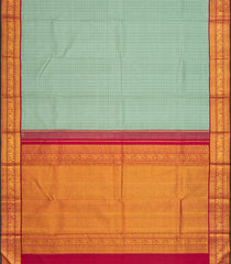 Light Green Handloom Kanchipuram Korvai Silk Saree With Checks-Light Green