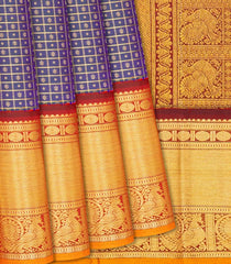 Lilac Handloom Kanchipuram Korvai Silk Saree With Checks-Multi colour