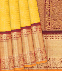 Yellow Handloom Kanchipuram Korvai Silk Saree With Checks-Yellow