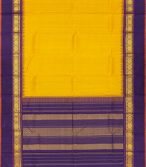 Yellow Handloom Kanchipuram Korvai Silk Saree With Checks & Temple Border-Yellow