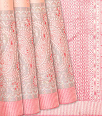 Light Peach Handloom Kanchipuram Silk Saree With Meena Kamalam Motifs-Light Peach