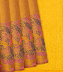 Oil Mustard Handloom Kanchipuram Silk Saree With Floral Motifs-OIL MUSTARD