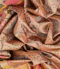 Dusty Pink Handloom Kanchipuram Silk Saree With Checks-Dusty Pink