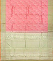 Peach Handloom Kanchipuram Silk Saree With Floral Motifs-Peach